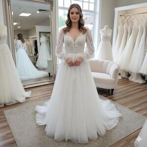 Wedding dress Aline Long Sleeve V Neck with Sparkle size 14